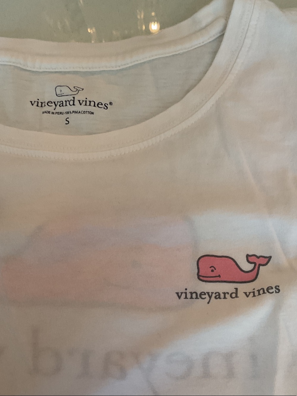 Vineyard Vines White Tee with Pink Whale Chest Logo soft material